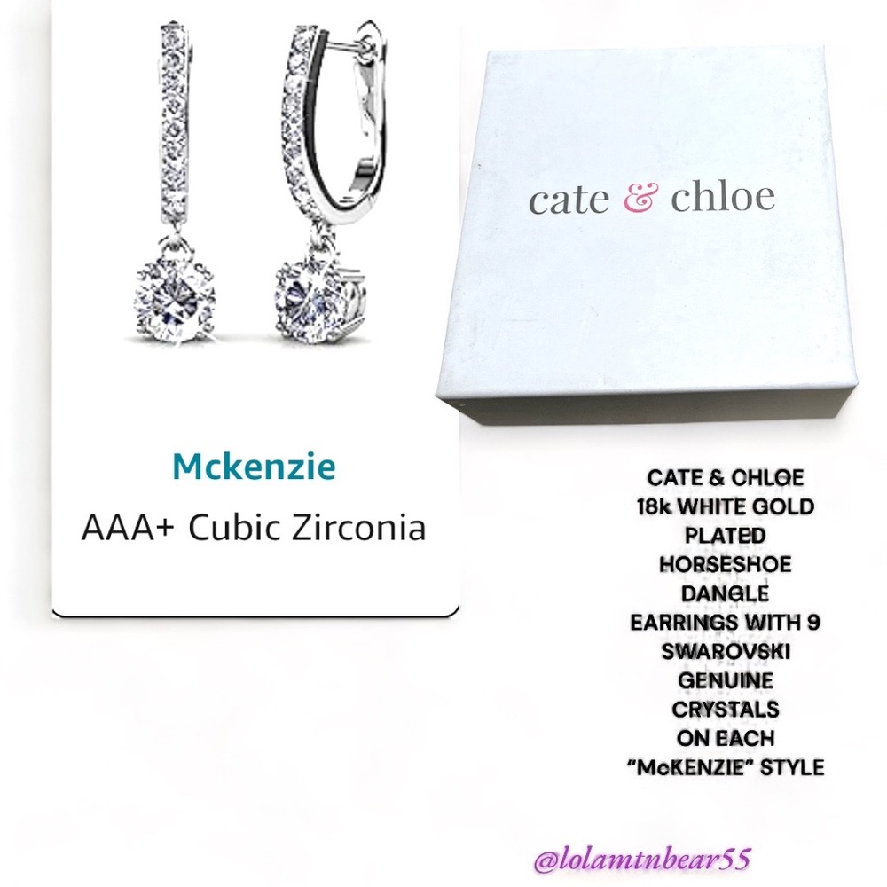 NEW IN BOX CATE & CHLOE BRAND SWAROVSKI CRYSTAL 18k WHITE GOLD PLATING EARRINGS